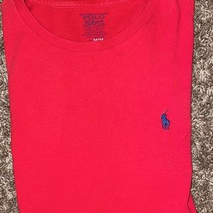 medium red polo shirt